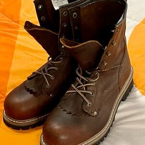Guide Gear Saw Tooth Steel Toe Logger, Brown Leather Men's Boots